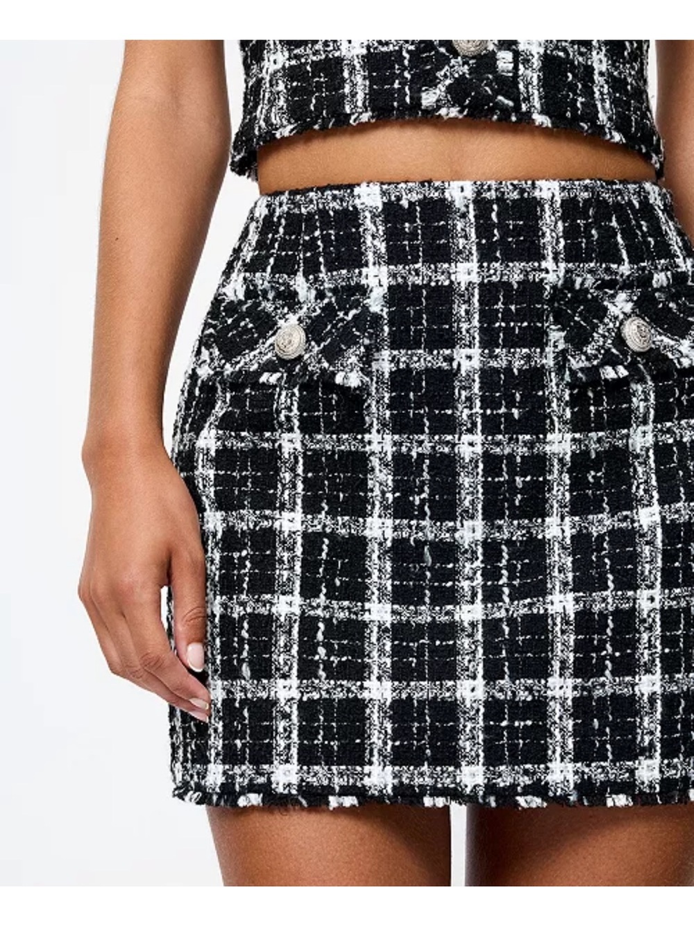 French Connection Women's Windowpane Tweed Mini Skirt